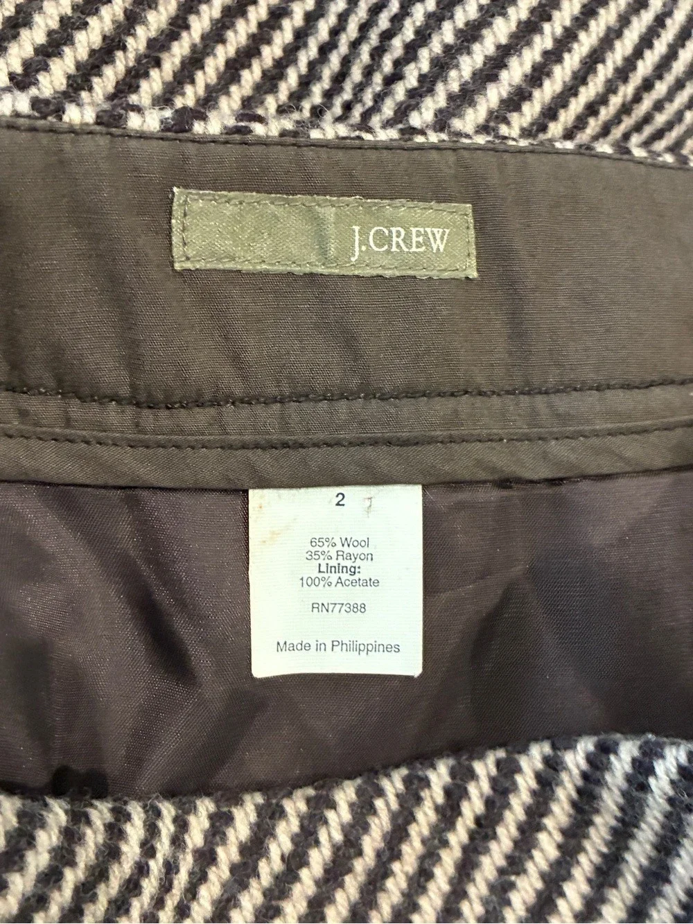 J.Crew Brown Wool Blend Button-Front Herringbone Pattern Mini Skirt - Size 2